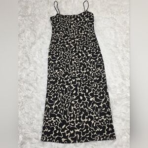 Zara Black and Cream Floral Midi Dress. Size M